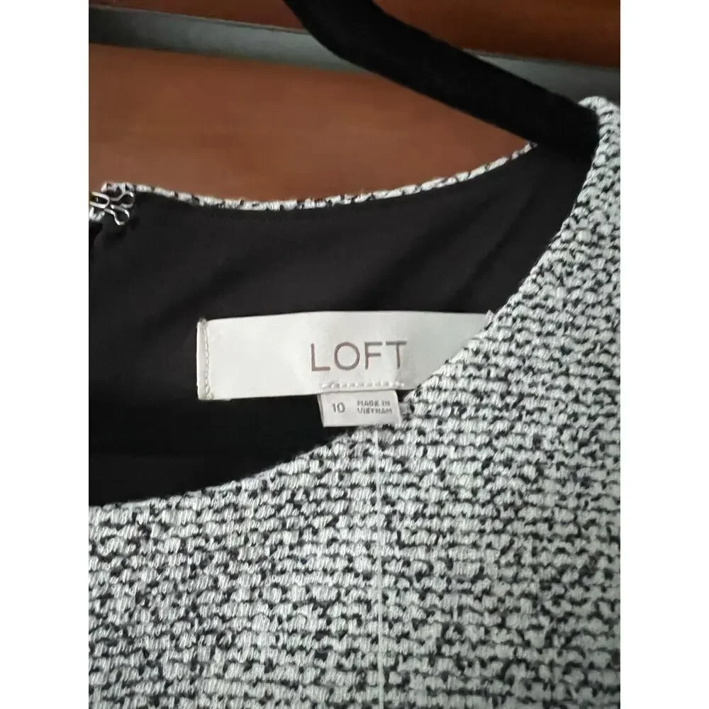 NWT LOFT Women Round Neck Speckled Tweed Sheath Dress Short Sleeve Gray Size 10 - Picture 7 of 10